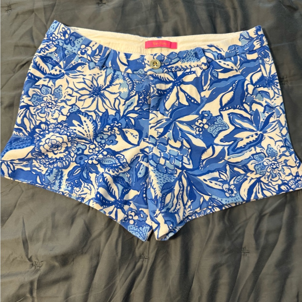 Lilly Pulitzer 5" Callahan Knit Short Blue Tang Flocking Fabulous Size 8